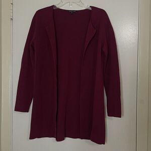 EILEEN FISHER raspberry wine silk open knit long cardigan small